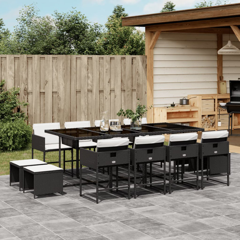 Ensemble repas de patio 15 pièces avec coussins Hokku Designs, Noir / blanc