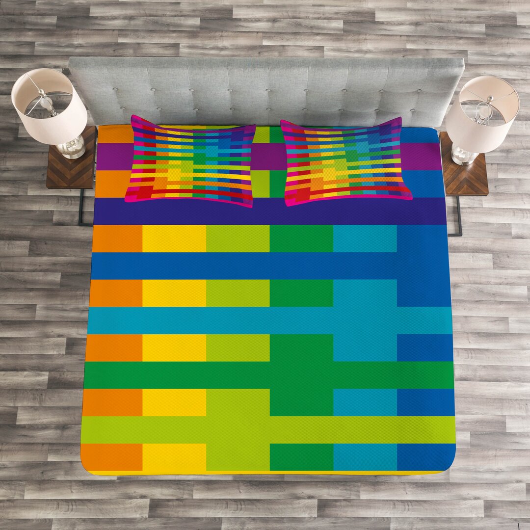 Gestepptes Bettdecken-Set, Leuchtende Töne: Bunt, Regenbogen, Mehrfarbig