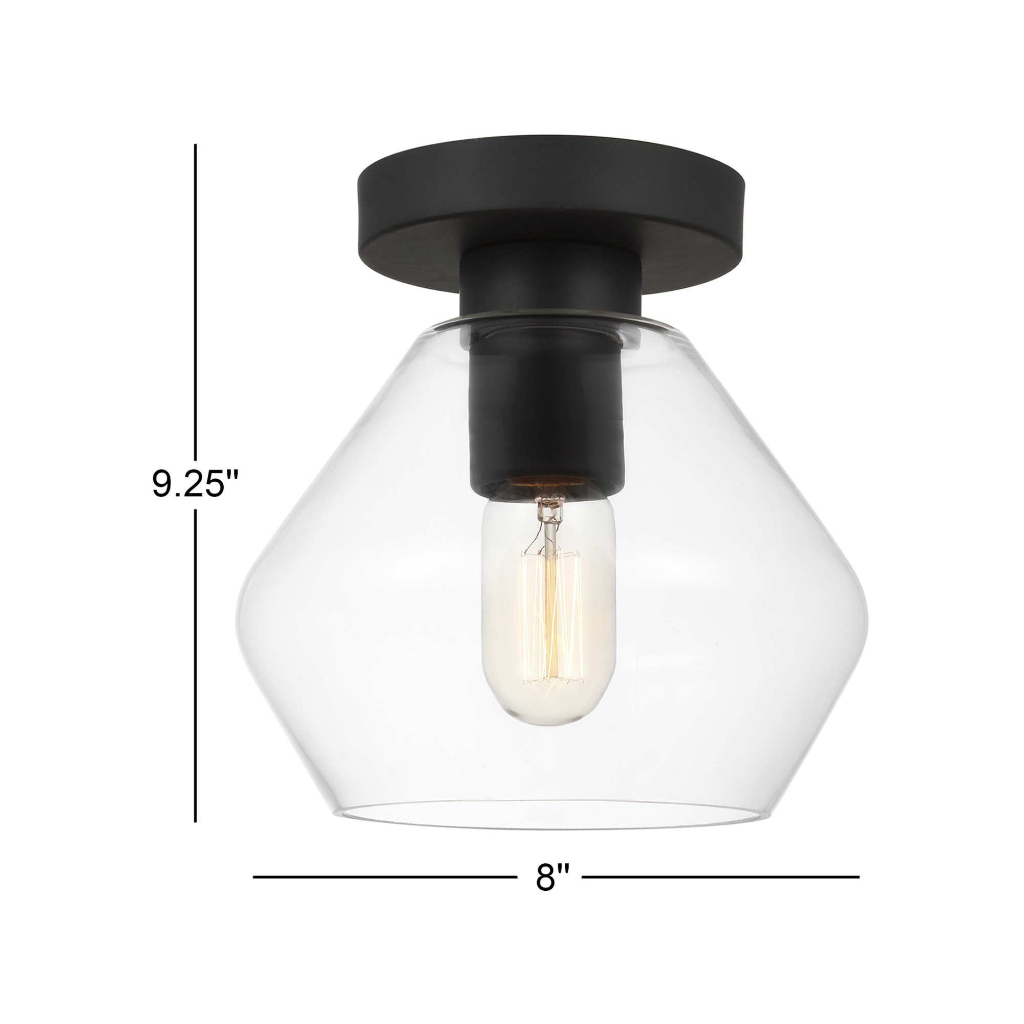 Rooks Single Light Glass Semi Flush Mount, Midnight Black