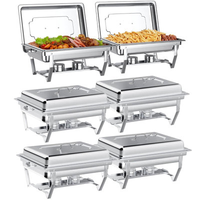 Ensemble de 6 réchaud à vaisselle rectangulaire pliable de 9 pte, ensemble de réchaud en acier inoxydable, bac à eau pleine grandeur, porte-combustible pour l'isolation des aliments cuits