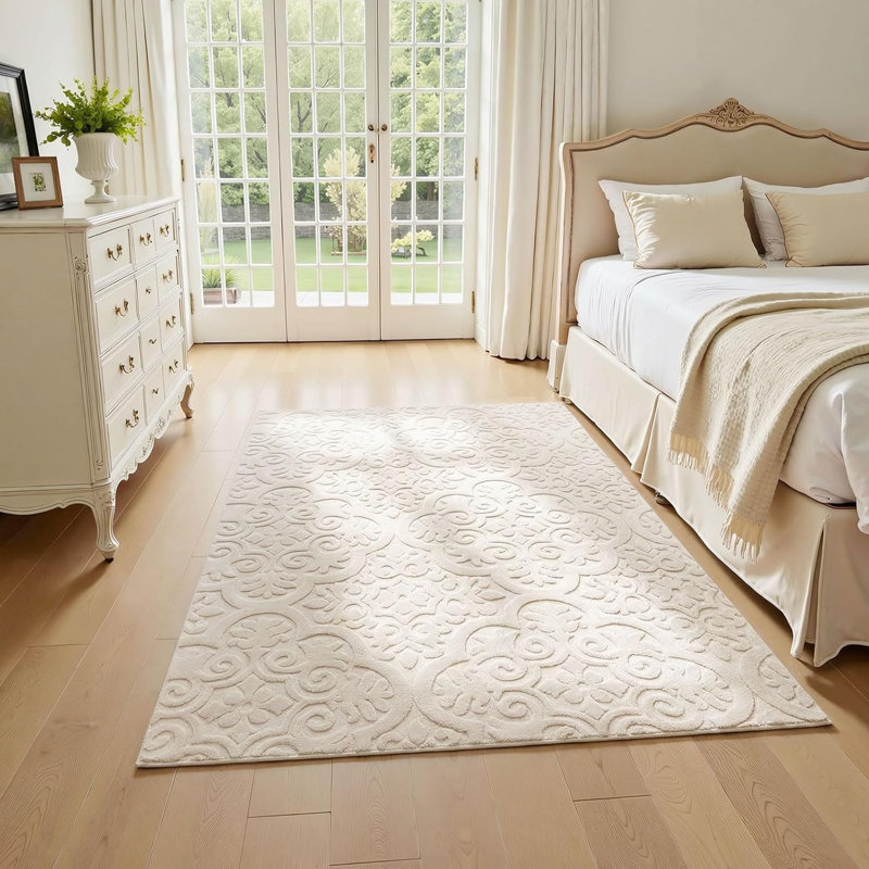 Tapis moderne antidérapant beige doux et confortable, Rectangle 5 pi x 7 pi