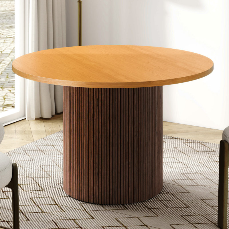 Charleily 47.2'' Solid Wood Round Dining Table, Natural/Walnut