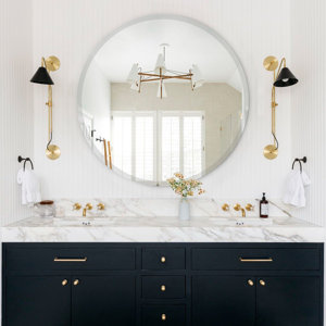 Frameless Beveled Round Bathroom Mirror for Wall