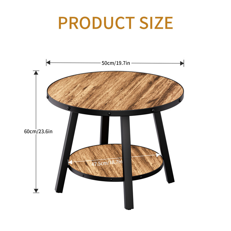 23.6'' Modern Round End Table with 4-Legsa&2-Tier Storage Shelves For Living Room&Bedroom, Walnut Wood
