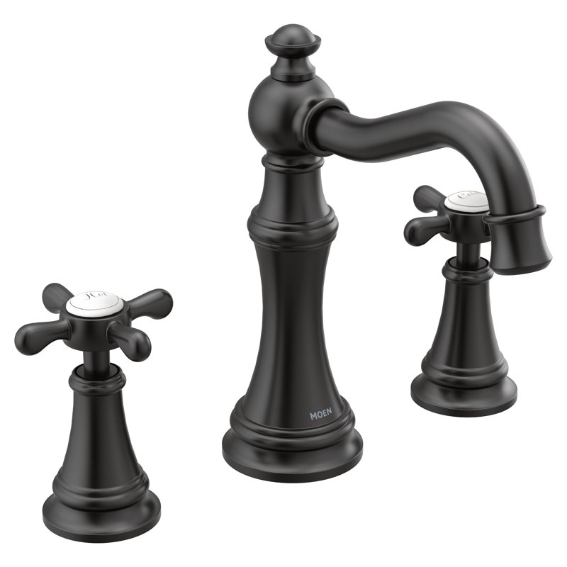 Moen Weymouth 8 Inch Widespread 2-Handle High-Arc Bathroom Faucet, Valve Included, Matte Black, Cross