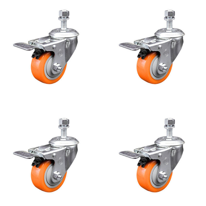 Ensemble de 3 roues pivotantes en polyuréthane de 3 pouces en polyuréthane orange ½ pouce