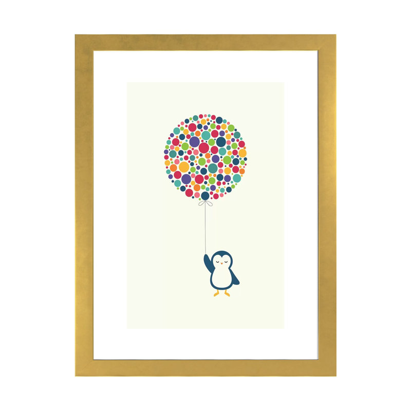«Float in the Air» par Andy Westface - impression d'art graphique, H 32 po x l 24 po x P 1 po, Papier encadré doré, Blanc