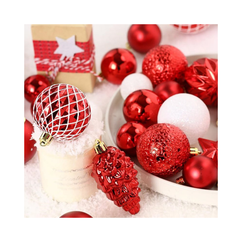 Red Christmas Ball Ornaments 65 Pcs, Red