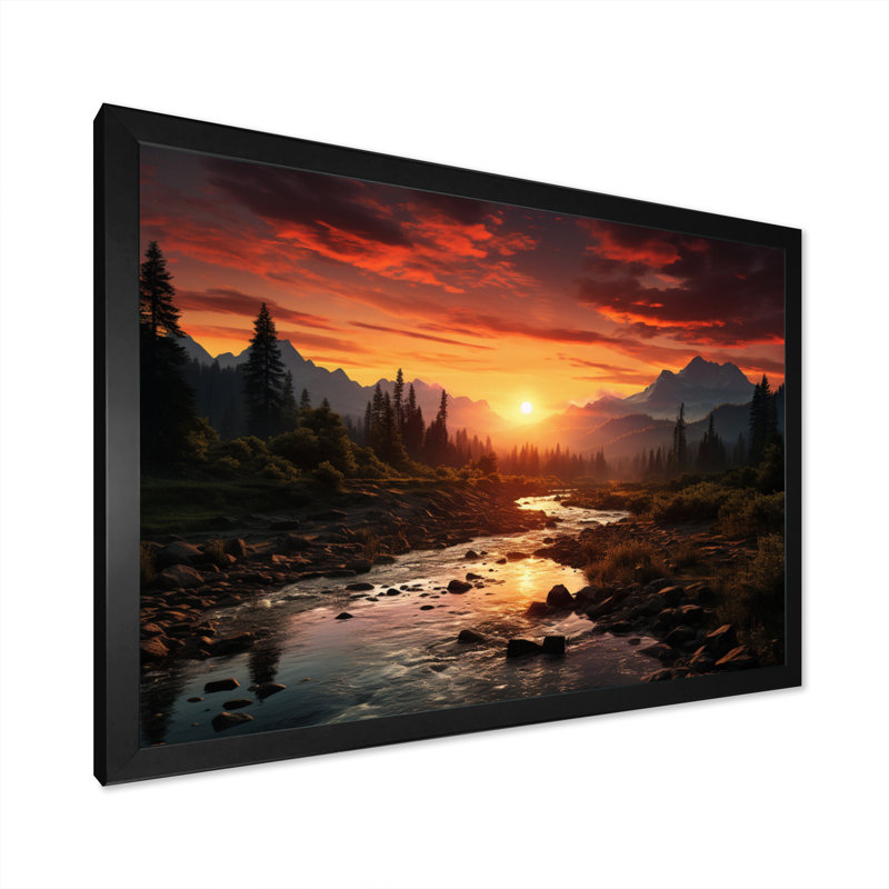 «Sunrise Morning At The River - Sunrise & Sunset», art mural, Cadre simple noir, H 24 po x l 32 po x P 1 po