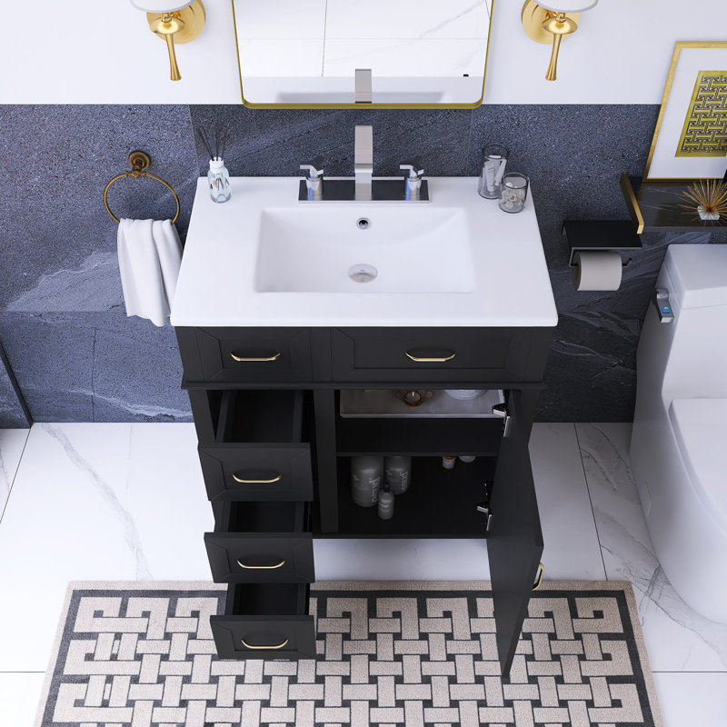 Meuble-lavabo de 30 pouces avec lavabo en céramique et tablette réglable