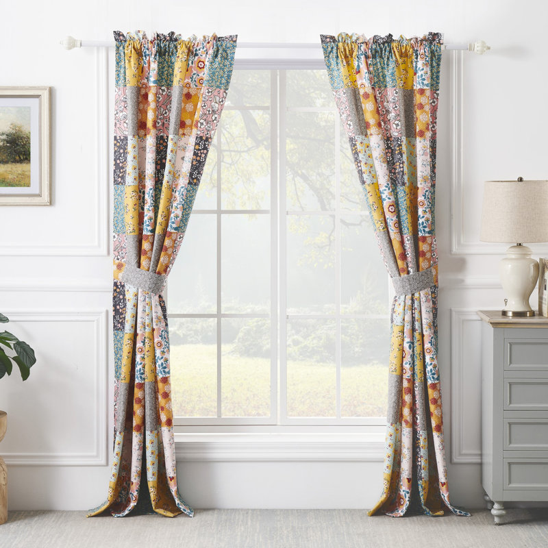 Carlie Semi-Sheer Rod Pocket Curtain Panels, 50" W x 84" L, Calico Patches