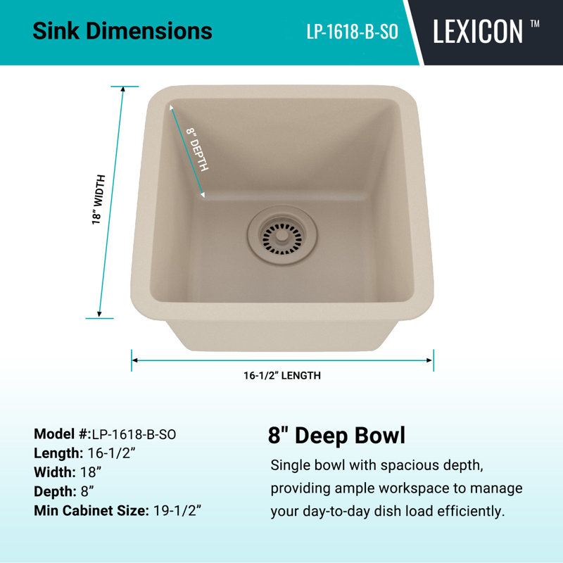 16" x 18" Quartz Kitchen Sink, Single Bowl Kitchen Sink, small kitchen sink,Drop in Kitchen Sink, Granite Composite Kitchen Sink, Undermount Sink, kitchen