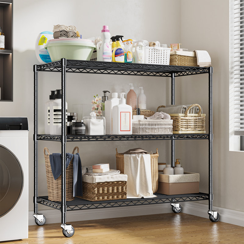 Étagère de rangement en métal robuste à 3 niveaux avec roulettes Unit Étagère d'une capacité totale de 450 lb l 45 po x P 11,7 po x H 41 po
