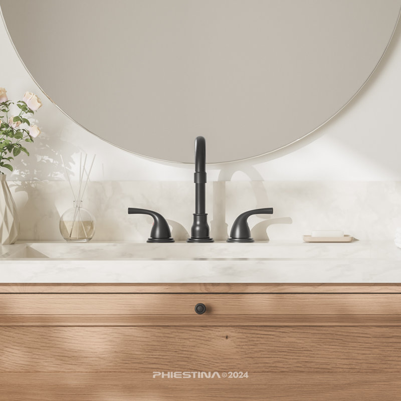 8 Inch 3 Hole Matte Black Bathroom Faucet, 2 Handle Widespread Faucet With Metal Pop Up Drain And Water Supply Lines