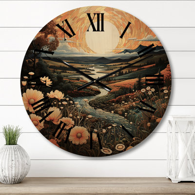 Très grande horloge murale Pairies Serenity Pointillism II - Paysages