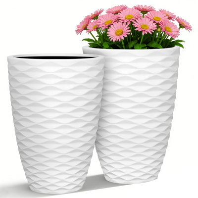 19in Nordic Wave Outdoor Planters, Large High-Density Resin-Stone Flower Pot with Drainage Holes, Weather-Resistant Scandinavian Style for Indoor/Outdoor, Patio, Garden