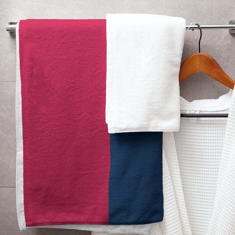 Bath Towel, Microfiber, Scarlet Red/Navy Blue/Scarlet Red