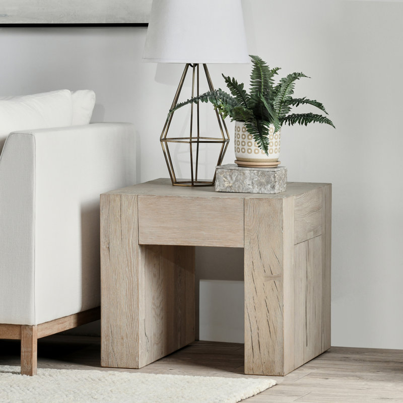 Solid Wood Sled End Table, Whitewash