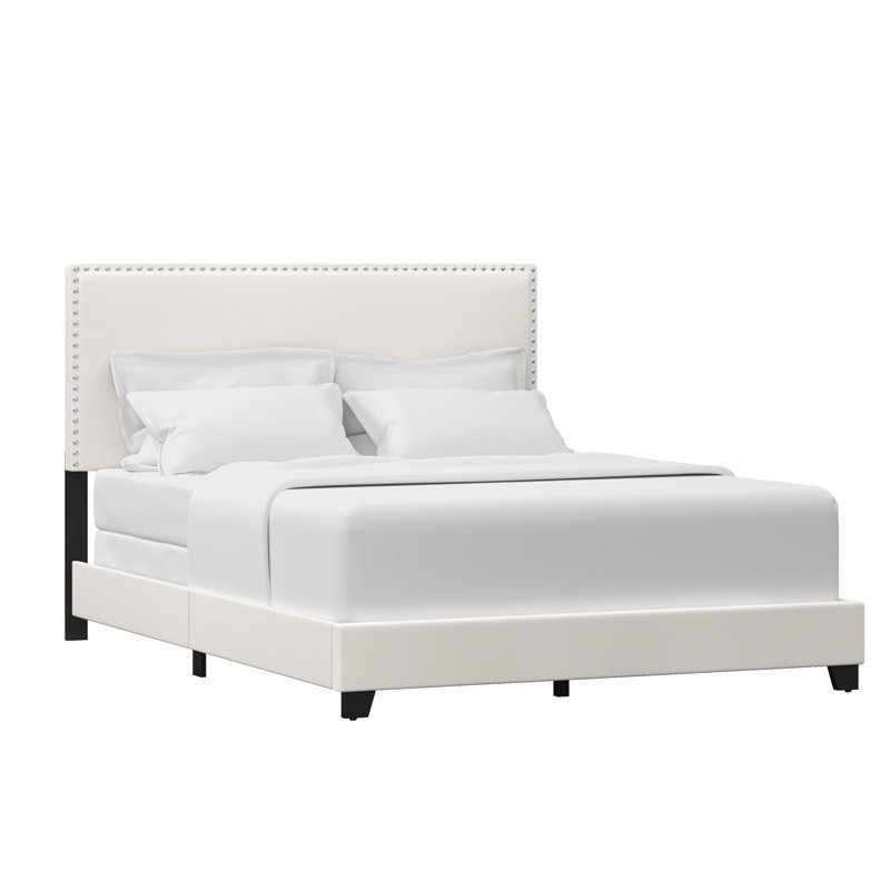 Lit plateforme tapissier Takengon, Double, Blanc