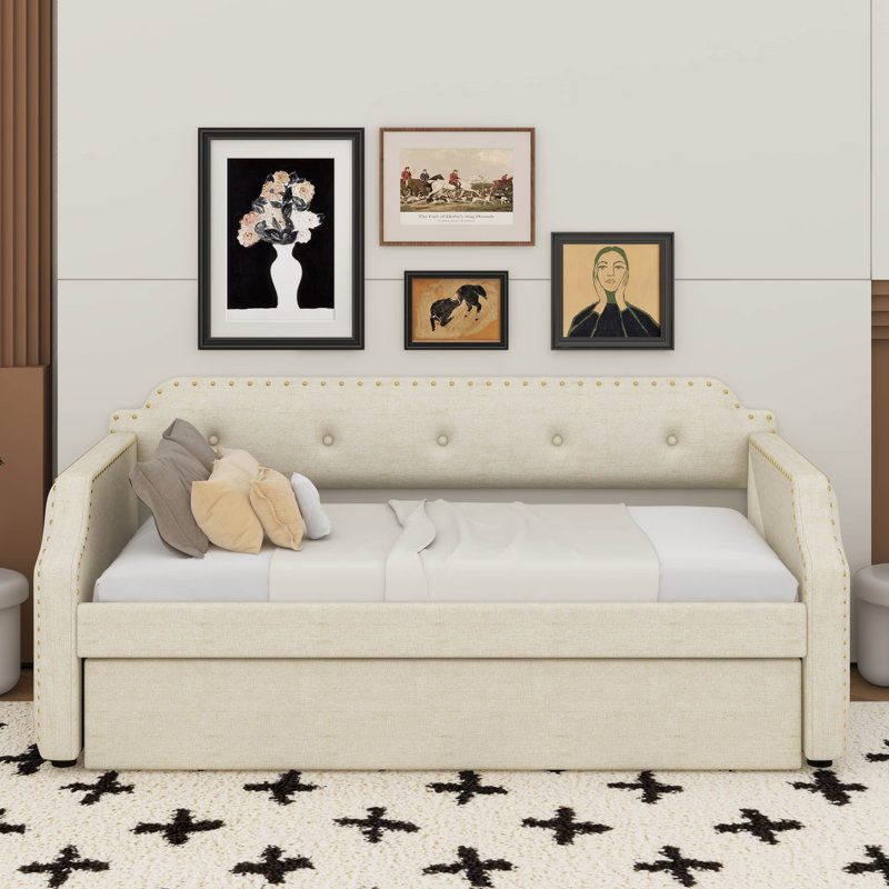 Lit de jour simple rembourré avec couchette, Beige