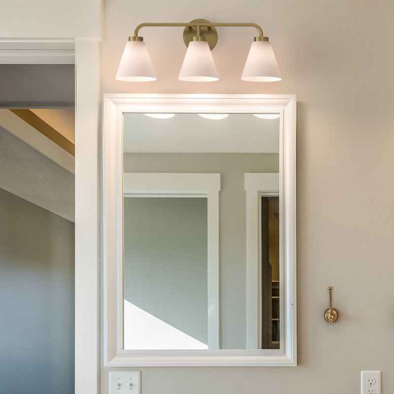 Wynridge Plug & Play 3-Light Vanity Light in Transitional and Modern Style-9.18 Inches Tall and 24 Inches Wide, Satin Brass