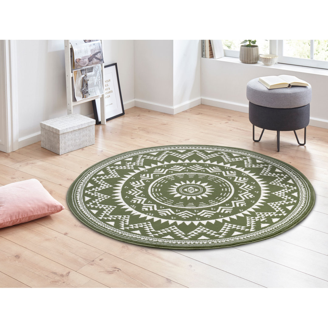 Teppich Valencia Rund - Runder Mandala-Teppich für Esszimmer, Wohnzimmer, Flur - Grün