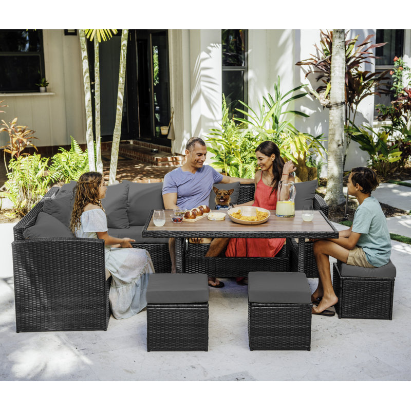 Slunce 9 - Persons Rectangular Outdoor Dining with Cushions, Brown/Gray
