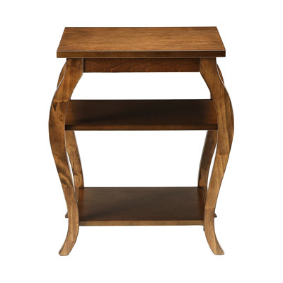 Square Walnut End Table With 2 Shelves, Solid Wood Leg, Open Storage, For Primary Living Space, 18 Inches Wide, 23 Tall