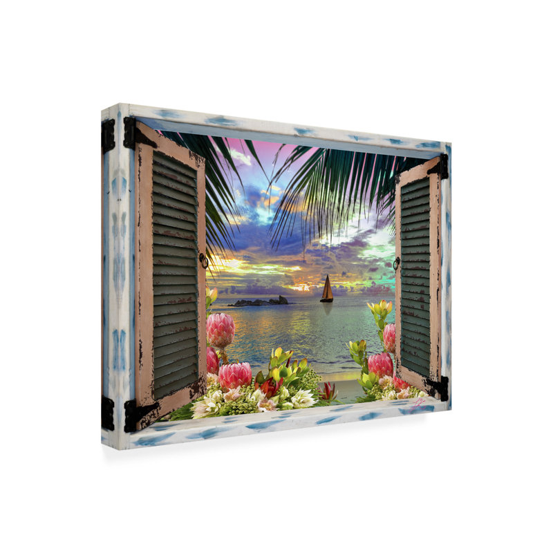 Décoration murale d'extérieur toutes saisons Leo Tropical «Tropical Window to Paradise III», L 47 po x H 35 po