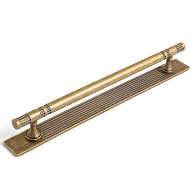 Goo-Ki Zinc Alloy Cabinet Pulls with G Backplate -  7 9/16" Hole Center, Antique Brass, Stylish Drawer Handles for Kitchen Cabinets, Bathroom Vanities & Closet Doors