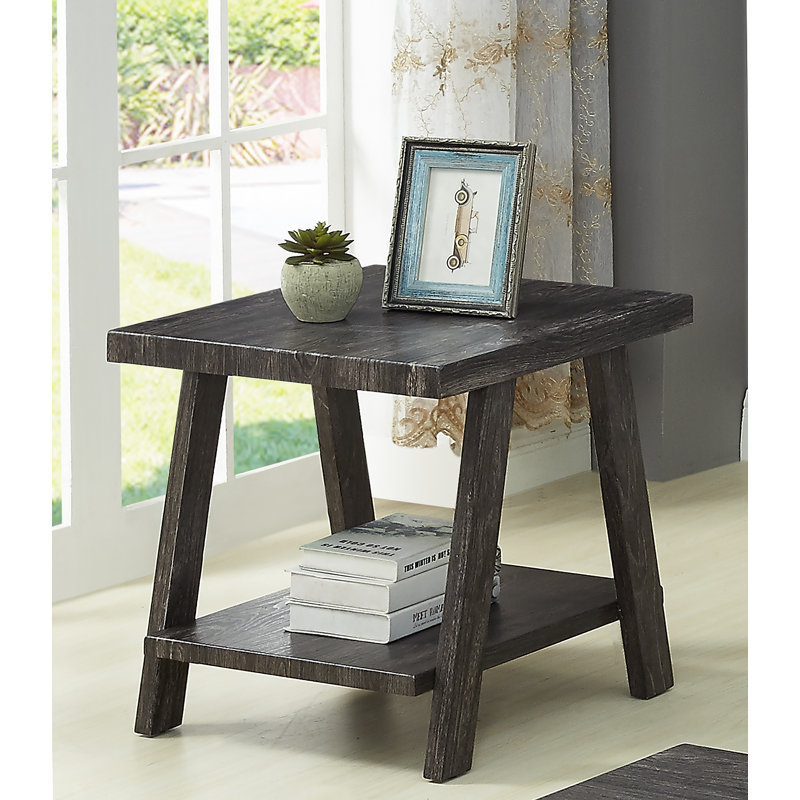 Table de bout en bois réplique contemporaine au fini anthracite, H 23 po x l 22 po x P 24 po, Gris anthracite