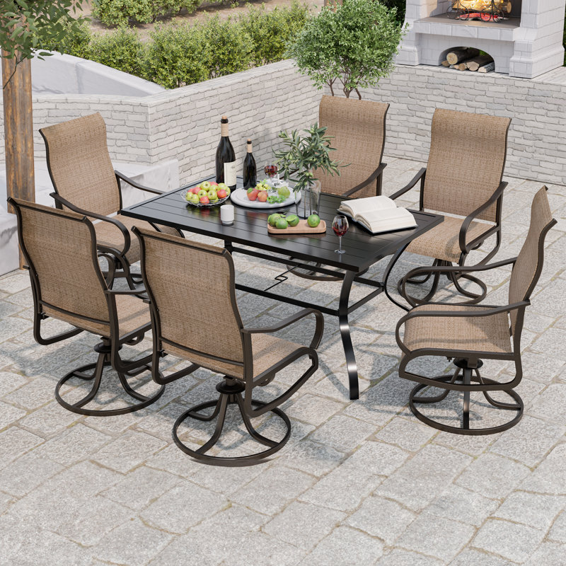 6 chaises de patio pivotantes pour l'extérieur 6 pièces, structure en métal rotative à 360 ° avec tissu Teslin, chaises de patio avec accoudoirs pour les repas en plein air, terrasse, cour