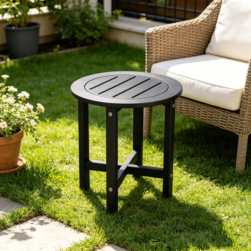 Table d'appoint ronde noire en PEHD pour l'extérieur, table de bout Adirondack résistante aux intempéries