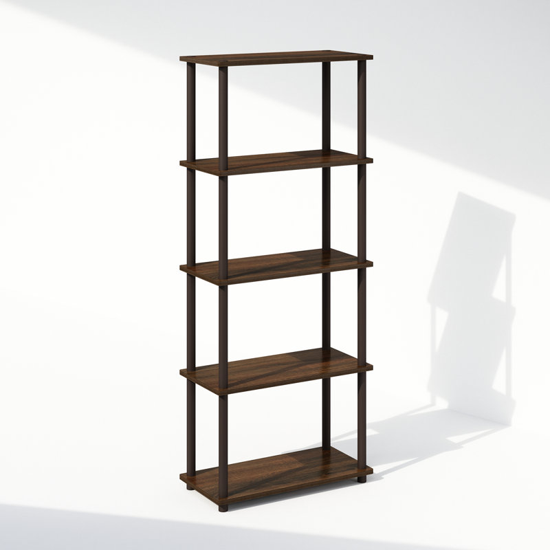 Furinno Turn-N-Tube 5-Tier Multipurpose Compact Display Rack, Shelving Unit, Bookcase, Walnut/Brown, Dark Brown