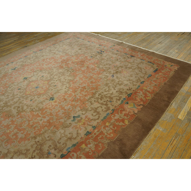 Antique Art Deco Chinese Floral Layered Medallion Design hand Knotted Rug