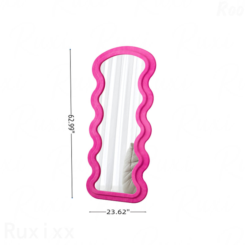 Wave Rose Design Full-Length Floor Accent Mirror - Stand Included, Hanging/Leaning Use For Bedroom/Living Room, Rose