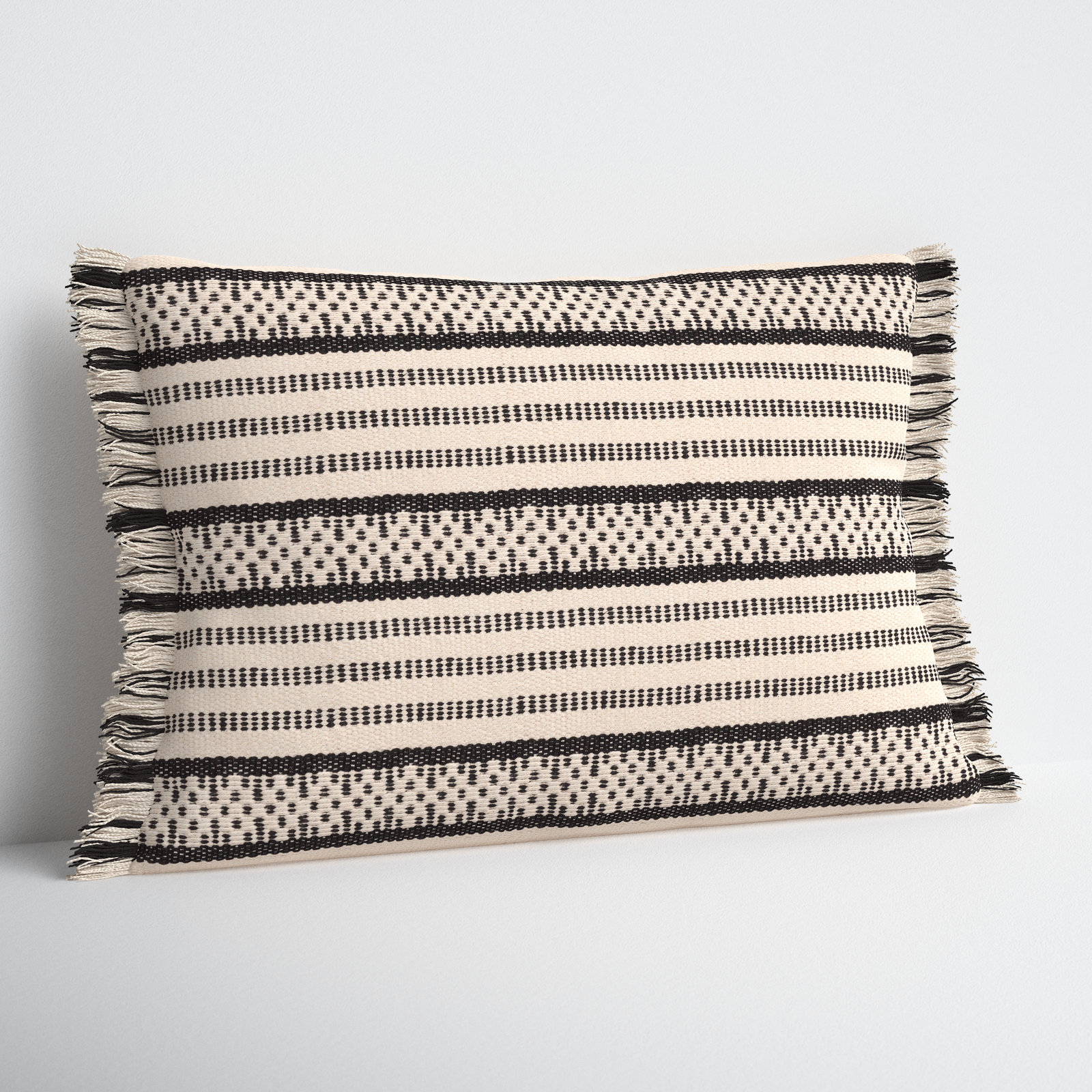 Blu Fringed Cotton Lumbar Pillow Cover