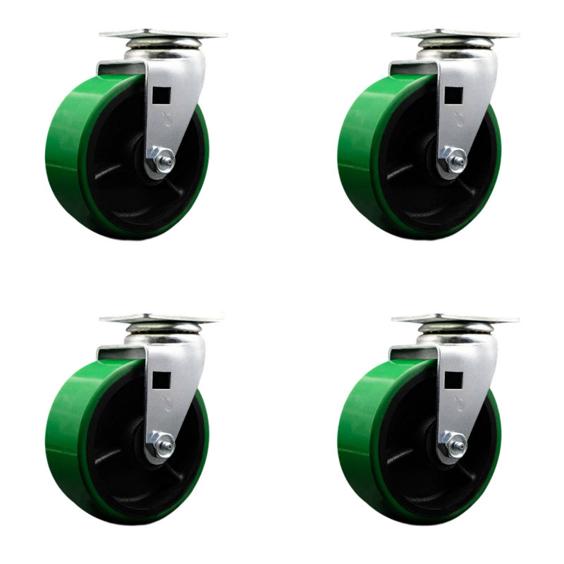 Ensemble de roulettes pivotantes en poly sur roulettes en fonte avec roulements à billes SCC_20S520-PUB-4, Vert
