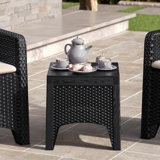 Black Rattan Square Coffee Table Wood Look Top