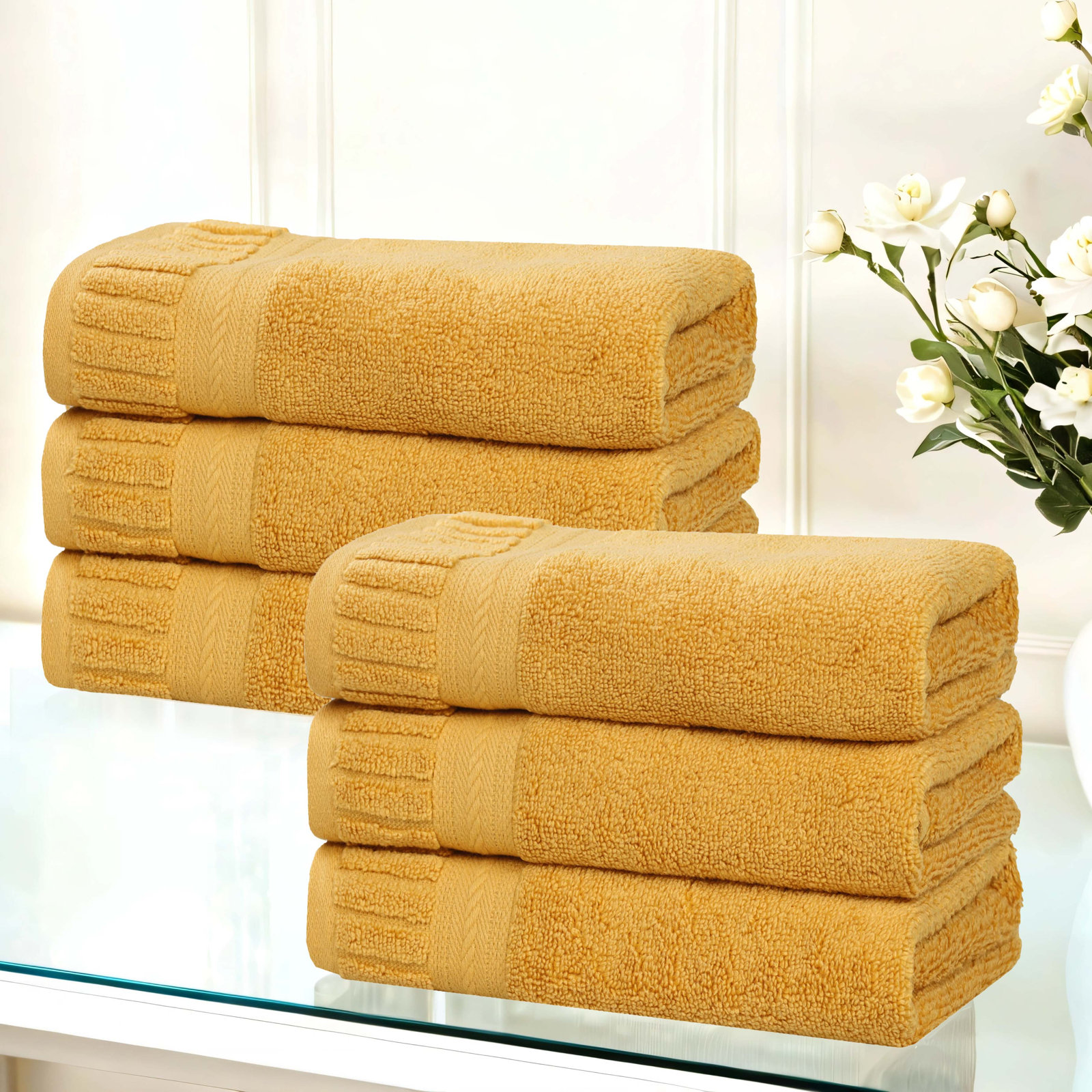 Zero-Twist Cotton Towel Set, Gold, Hand Towels - 6 Pack