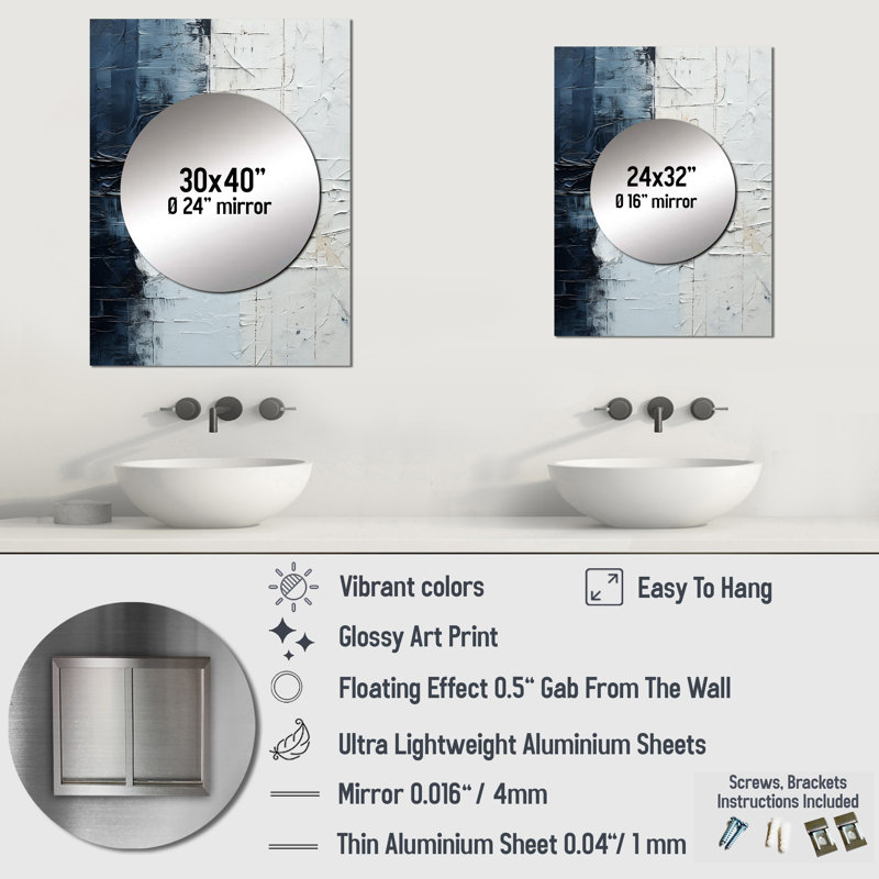 «Rumer Minimalisme» noir et blanc, peinture de coin I - miroir mural unique Coastal, 40 po x 30 po