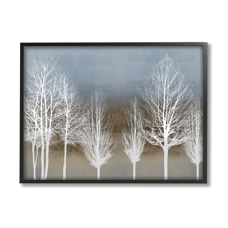 «Abstract Forest Line White Bare Tree Silhouettes» par - Impression, Giclée encadrée noir minuit, H 24 po x l 30 po x P 4 po