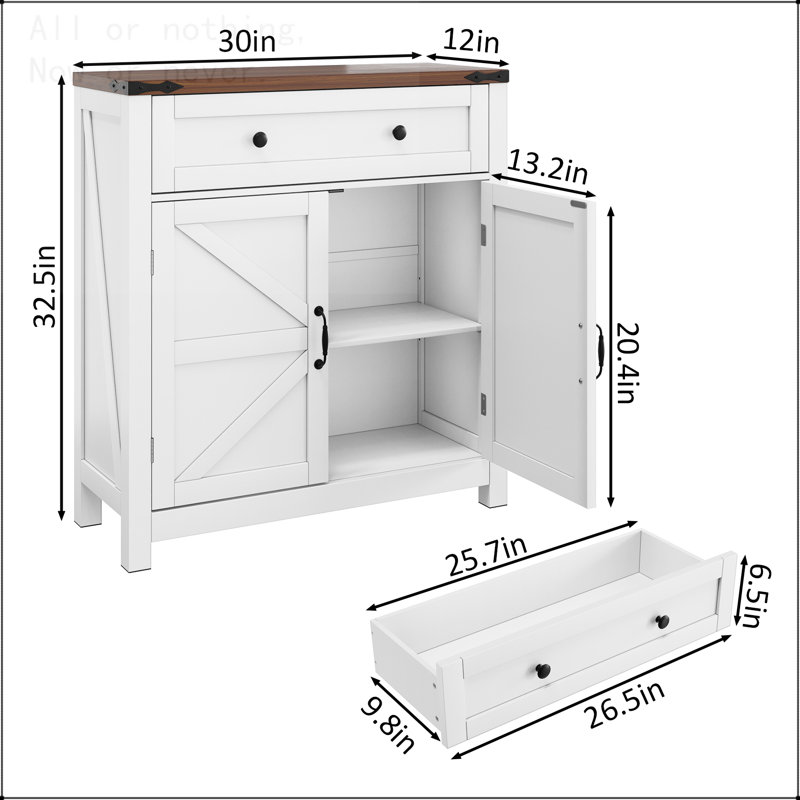 Armoire de rangement Farmhouse avec comptoir en noyer et portes de grange