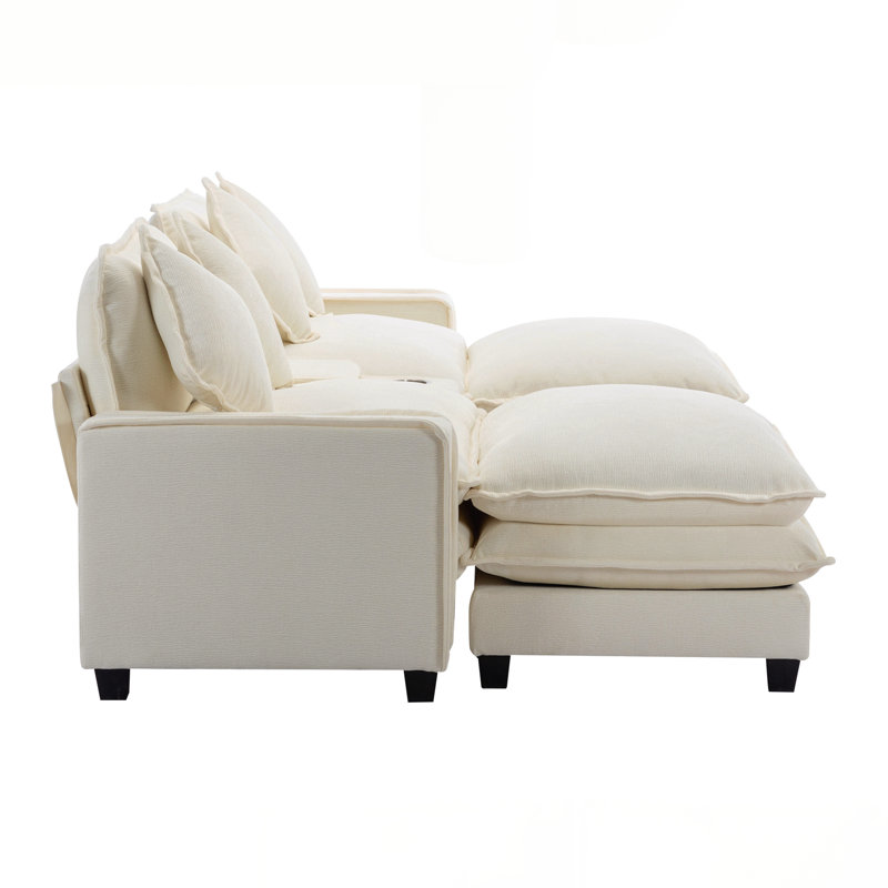 Canapé rembourré avec deux repose-pieds amovibles, Beige