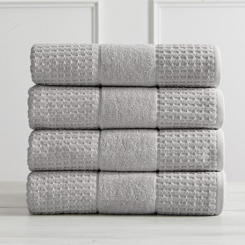 Aneko 100% Cotton Midweight Waffle Bath Towel, Light Gray