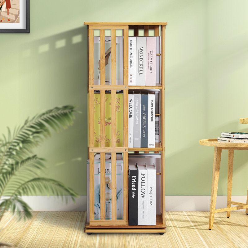 Natural Bamboo 5-Tier Rotating Corner Bookcase