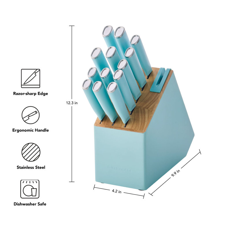 Kitchenaid Classic Two Tone Slim Block, 14 Piece, Blue