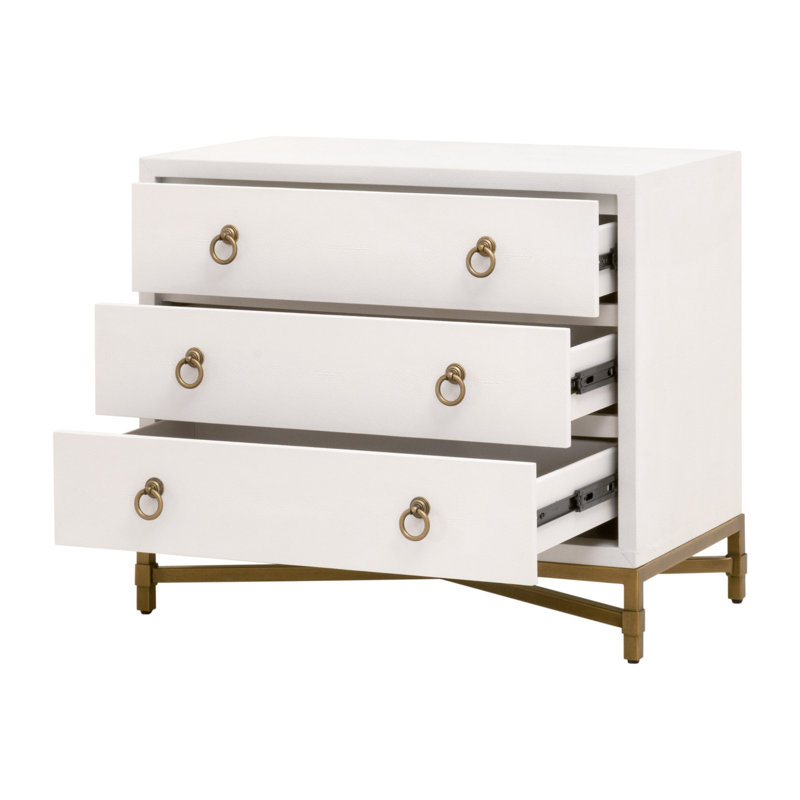 Cream and Gold 3-Drawer Faux Shagreen Nightstand