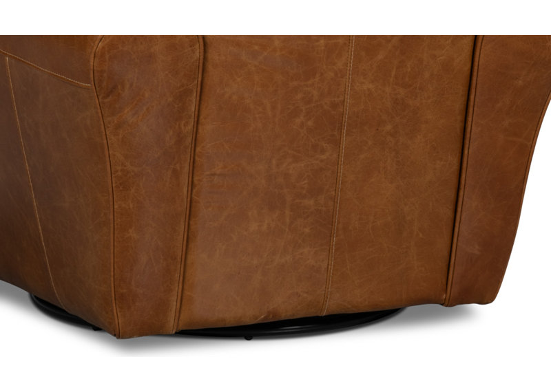 Elite 36" W Top Grain Leather Swivel Armchair, Brown Genuine Leather