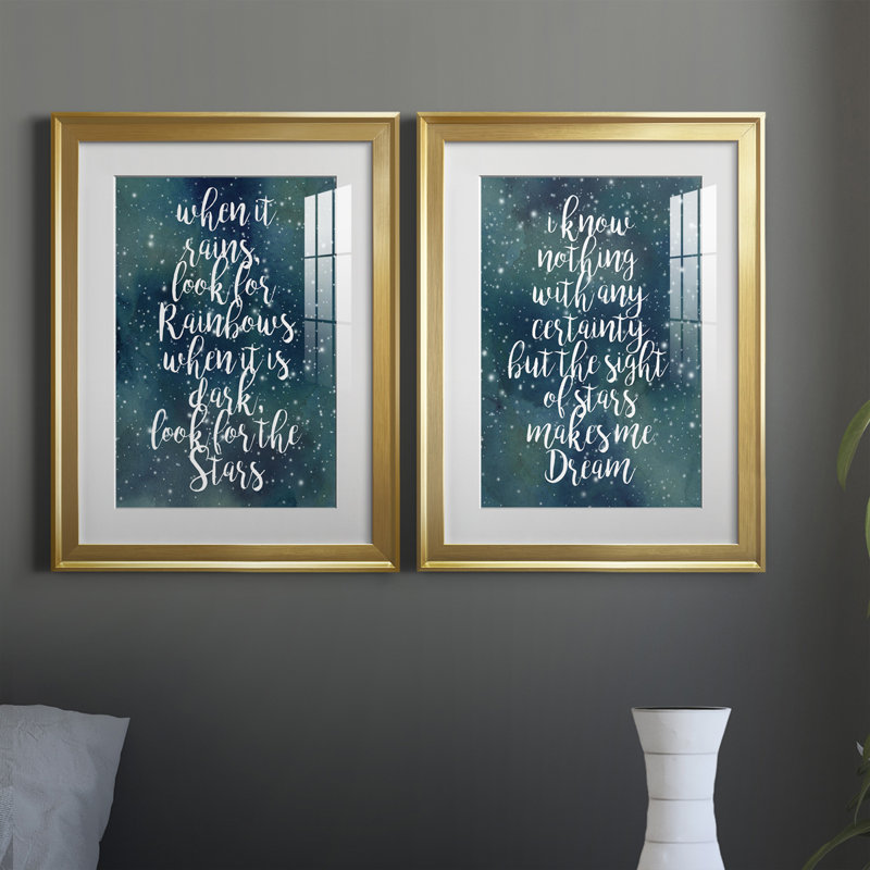 Galaxy Quote I - Ensemble de 2 encadrements d'art textuel, Cadre doré, H 36,5 po x l 26,5 po x P 1,25 po